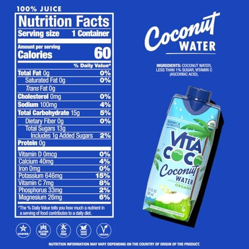 Vita Coco Organic Coconut Water, Original, 11.1 Oz (Pack of 12)
