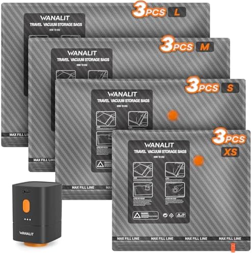 Vacuum Bags for Travel with Wireless Pump for Carry on Luggage or Suitcase | 16Pack in 4 Sizes Compression Packing Bags, 1800mAh Rechargeable Battery, Travel Essentials, Cruise and Home Storage