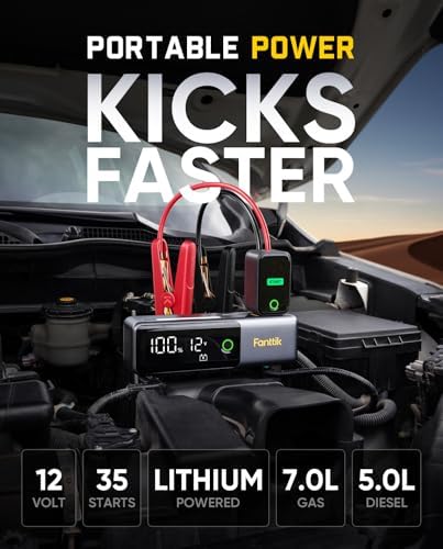Fanttik Potent T10 1800A Portable Jump Starter for 7.0L Gas and 5.0L Diesel | 12V Safe Lithium, 12000mAh Power Bank, Retractable Charging Cable