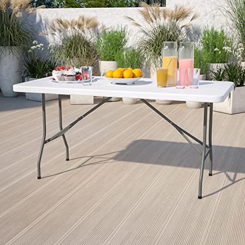 Flash Furniture 5 ft Plastic Folding Table, Granite White | Durable Construction, Commercial Use