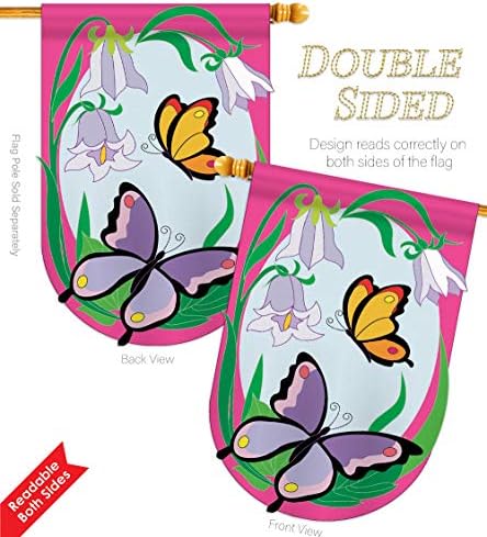 Two Group HS104048-P2-03 Butterflies Garden Friends Bugs & Frogs Applique Decorative Vertical 28" x 44" Double Sided House Flag Set Wood Dowel with