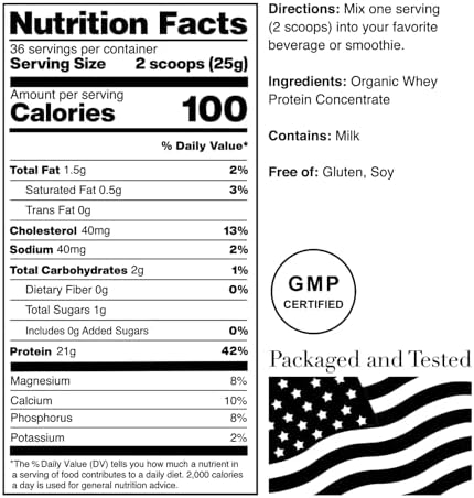 NorCal Organic Grass-Fed Whey Protein, USDA Certified, Unflavored, 2 lb