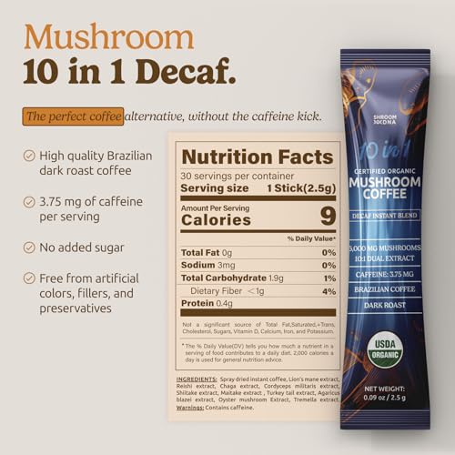 ShroomDNA Mushroom Coffee Blend with Chaga & Lion's Mane | Instant Focus + Clarity All Day | Organic + Vegan + Gluten Free | No Added Sugar | 20 Count