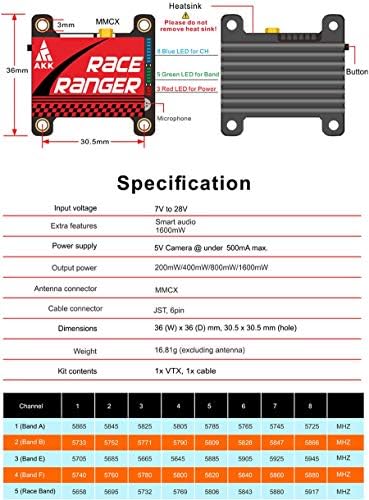 AKK A1918 5.8G Long Range VTX FPV Transmitter 200mW/400mW/800mW/1000mW Switchable VTX Support Smart Audio