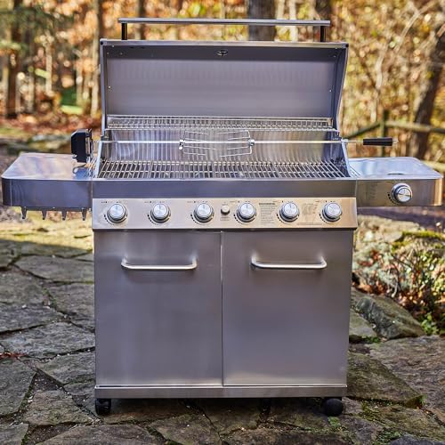 Monument Grills 77352 6+1 Burner Stainless Steel Cabinet Style Propane Gas Grill with Knob Controls, Side Burner, Built-In Thermometer