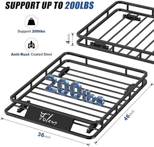 Folews Car Roof Basket 51 x 36 x 6 Inch, Heavy Duty 250LB Cargo Carrier | Roof Rack Basket, Universal Fit, Rooftop Cargo Rack Basket Steel Luggage Holder for SUV, Truck & Pickup