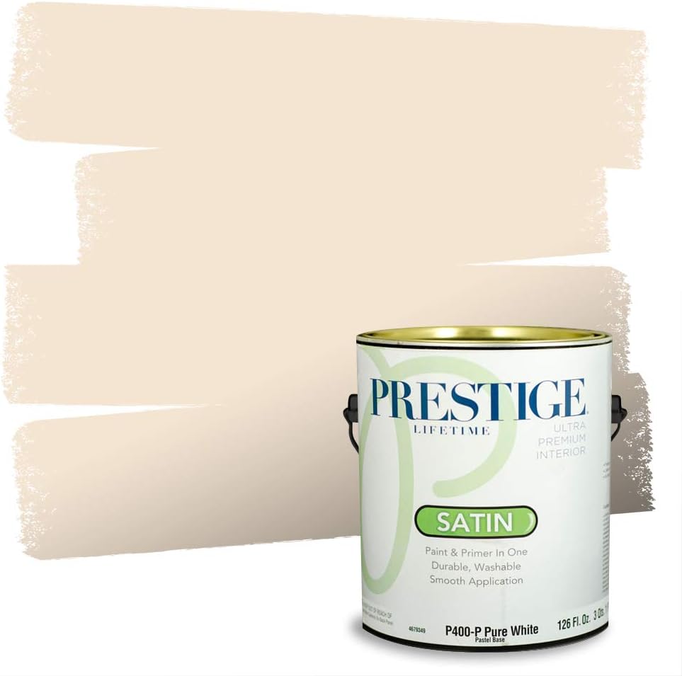 PRESTIGE Paints Exterior Paint and Primer In One, 1-Gallon, Satin, Comparable Match of Sherwin Williams* Cachet Cream*