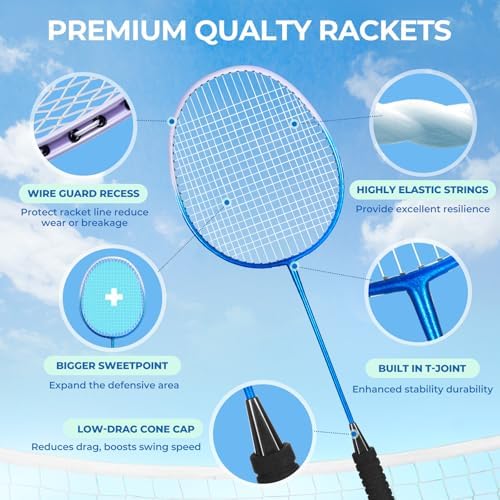 HIRALIY Badminton Rackets Includ 2/4 Rackets, 6/12 Birdies, 1 Carrying Bag