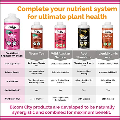 Bloom City Supergreen Organic Kelp Foliar Spray – Liquid Plant Supplement for Faster Nutrient Uptake, Greener Leaves & Vigorous Growth, 32 oz