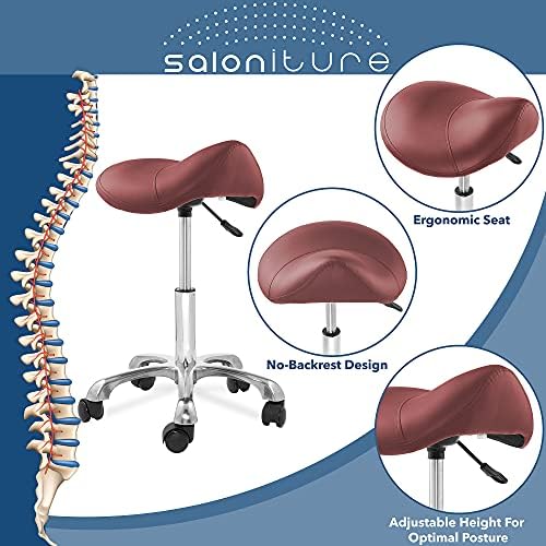 Saloniture Professional Ergonomic Saddle Stool, Black - Adjustable Hydraulic Seat, Rolling Spa Salon, Massage