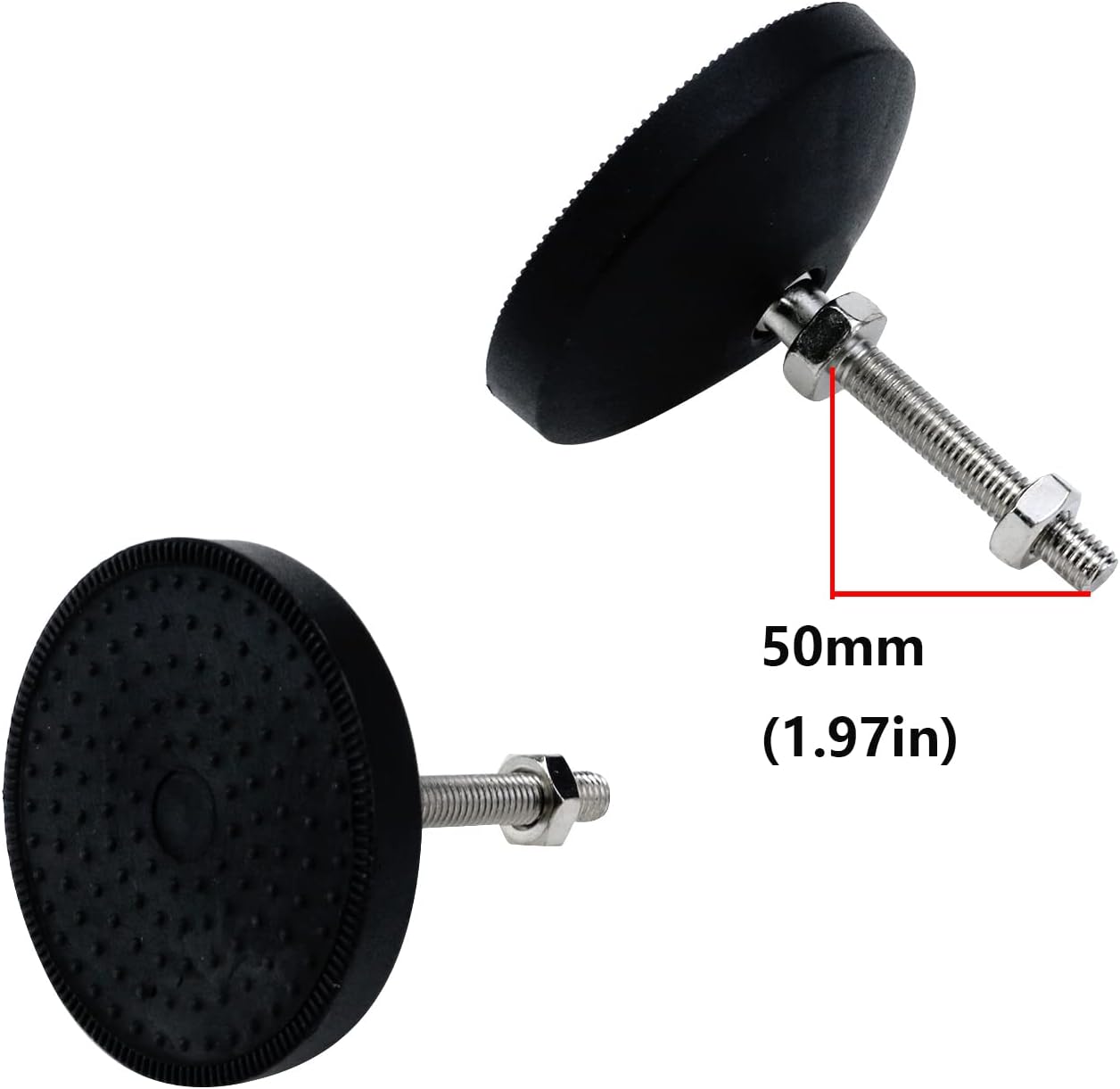 Antrader 4Pcs M8 x 2 Inch Steel Adjustable Leveling Feet,2 Inch Nylon Base | Reinforced Articulated Foot Cups for Furniture & Equipment,Anti-slip Dotted Rubber Base,Reduce Vibration & Protect Floors