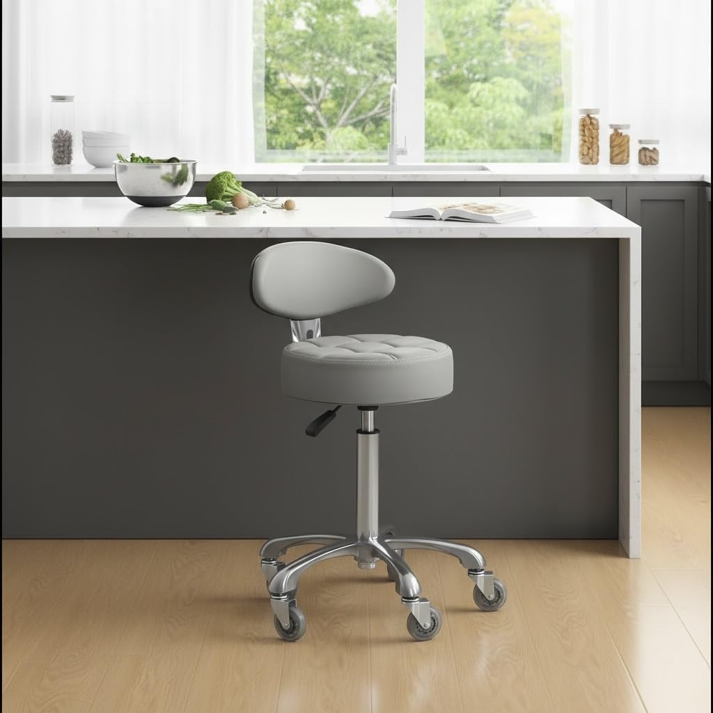 Kaleurrier Rolling Stool with Back Rest: Swivel Chair Adjustable Height