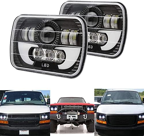 120W Rectangle 7x6 5x7 Inch Headlights 6052 6054 H5054 H6054 Headlight DRL Hi/Low Sealed Beam H4 Plug Compatible With GMC Ford Chevy Chevrolet Cargo
