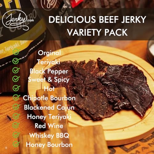Jerky.com Hot Jerky Combo - Featuring Habanero, Classic Hot, Carolina Reaper, Ghost Pepper - Perfect for Heat Seekers and Flavor Enthusiasts - Beef Jerky Gift for Men (4 Flavors - 2.5 oz. bags)