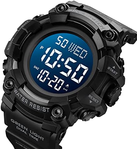 FANMIS Men's Digital 50M Waterproof Electronic Sport Watch Rubber Band Army Military 24H Time LED Light 164FT Water Resistant Calendar Date Day Watches