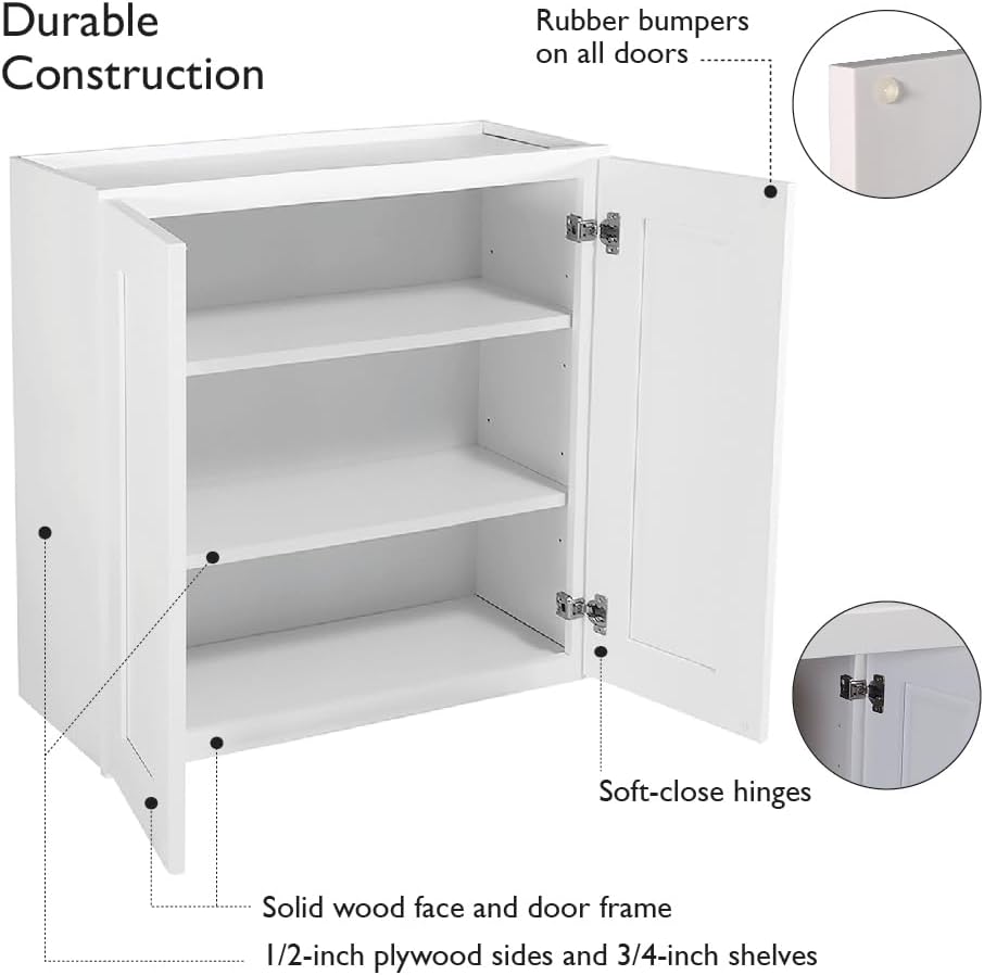 Design House Brookings Kitchen Wall Cabinet, 24", White | Adjustable Shelves, Adjustable Hinges, Wall Mount, Contemporary/Modern, Wood, Kitchen, 561571