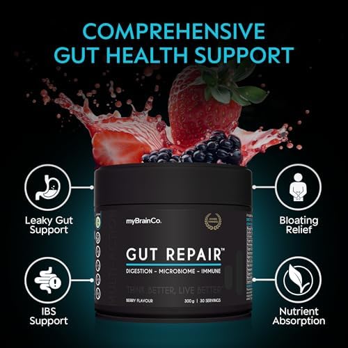 myBrainCo. Gut Repair – Gut Health & Digestion Support Powder for IBS, Bloating, Reflux & Leaky Gut – Low FODMAP Certified with Probiotics