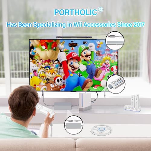 PORTHOLIC Wii to HDMI Converter 1080P for Full HD Device, Wii HDMI Adapter with 3,5mm Audio Jack&HDMI Output Compatible with Wii, Wii U, HDTV, Monitor-Supports All Wii Display Modes 720P, NTS