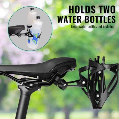 VeloChampion Universal Bike Water Bottle Holder Mount & 2 Cages, Standard | Rear Bike Saddle Bottle Cage Mount for Triathlon & Road Cycling. Holds 2 Bottles up to 750ml, Fits Saddle Rails 50-80mm