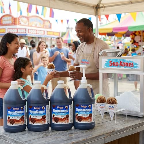 Snappy Root Beer Sno Cone Syrup, 1 Gallon 4 Pack, Ready to Use for Snow Cone Machines and Shaved Ice