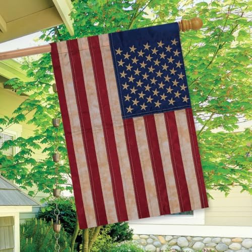 Tea Stained Applique & Embroidered American Flag House Flag USA 28" x 50"
