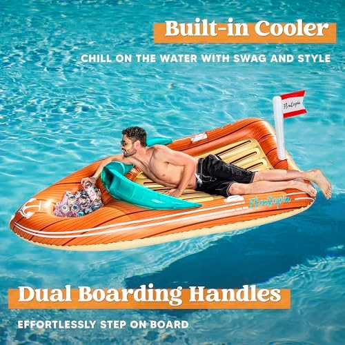 JOYIN Giant Boat Float with Cooler - Inflatable Boat Funny Pool Floats Raft with Reinforced Cooler