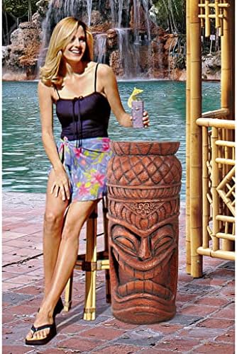 Design Toscano Grand Tiki Face Kanaloa Teeth Indoor/Outdoor Side Table Statue, Patio, Bar, Den, 20 inch tall, Cast Stone Resin, Woodtone Finish