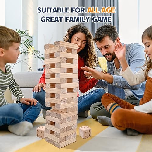 Megwoz Giant Tumble Tower Games for Kids and Adults 57 Blocks New Zealand Pine Wooden Blocks Stacking to Over 4.2FT Family Game for Indoors Outdoors