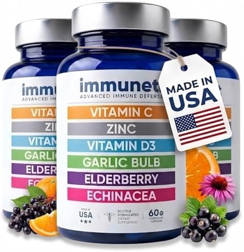 Immuneti Advanced Immune Support – Doctor Formulated 6-in-1 Daily Immunity Supplement – Made in USA – With Vitamin C, D3, Zinc, Elderberry