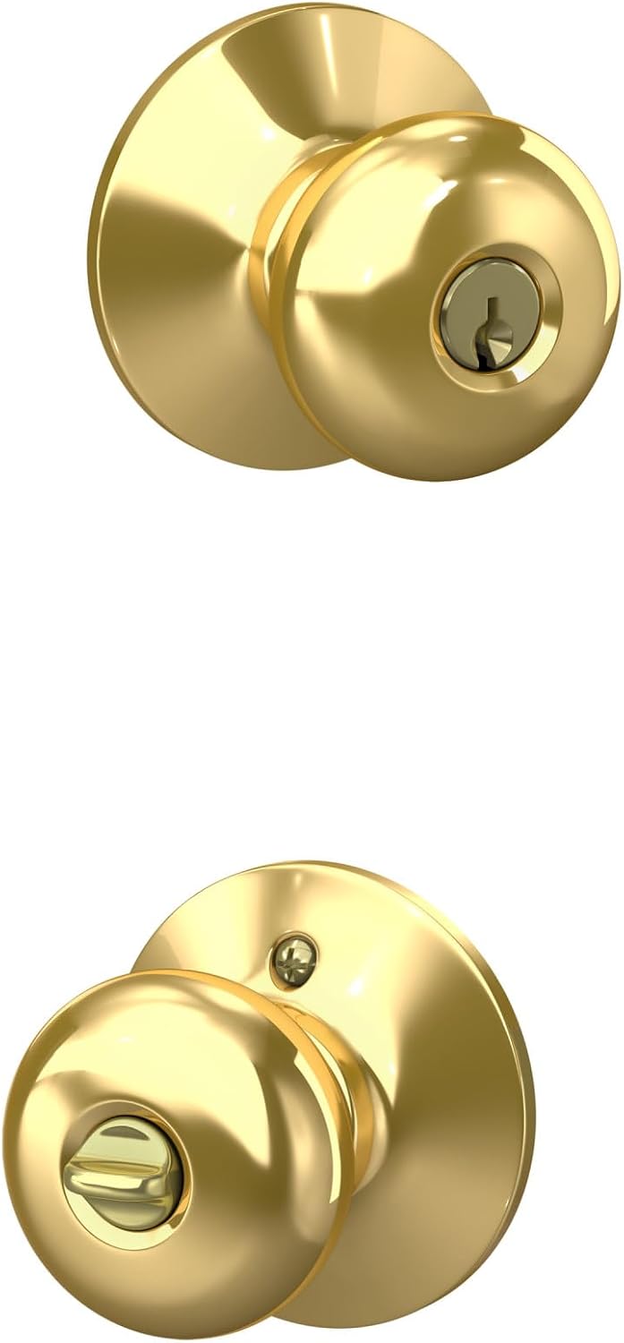 Schlage Plymouth Bed/Bath Privacy Door Knob with Lock, Satin Nickel | Interior bedroom or bathroom door knob with push button lock, Easy to install, Certified durability, Universal fit