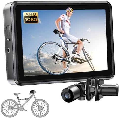 FEISIKE Handlebar Bike Mirror, Bicycle Rear View Camera with 4.3'' HD Night Vision Function, 145° Wide Angle View, Adjustable Rotatable Bracket