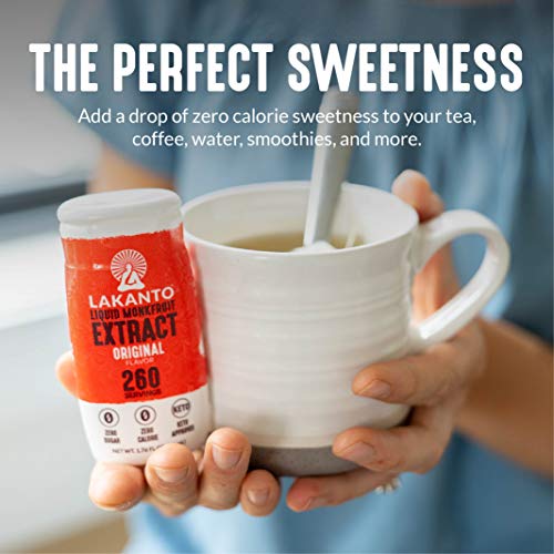 Lakanto Liquid Monk Fruit Extract Drops, Original, 1.76 Fl Oz | Erythritol Free Sugar Substitute Sweetener, For Coffee, Tea, Smoothies, Oatmeal, Yogurt, Cocktails, Zero Sugar, Vegan, Keto