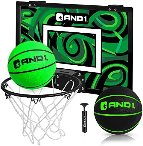 AND1 Over the Door Mini Basketball Hoop: 18x12 Shatterproof Backboard, 2 Mini Basketballs