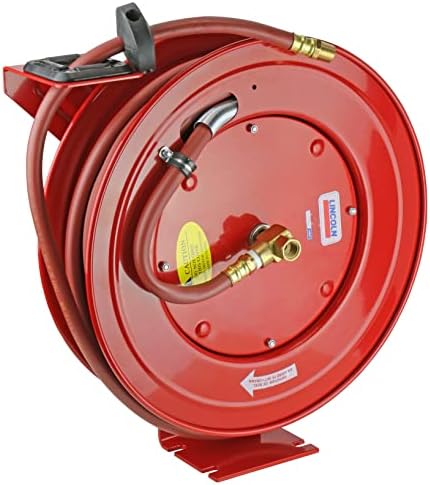 Lincoln 83754 Value Series Air/Water Retractable Hose Reel with 50' x 3/8" Rubber Air Hose, 1/2" NPT, 300 PSI, Slotted Mounting Base