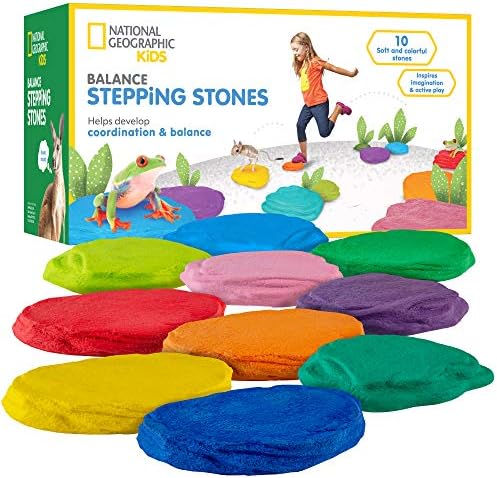 NATIONAL GEOGRAPHIC Stepping Stones for Kids – 10 Soft Durable, Encourage Toddler Balance & Gross Motor Skills, Indoor & Outdoor Toys