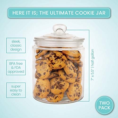 Marbelous Set of 2 Glass Jar with Lid (2 Liter) | Airtight Glass Storage Cookie Jar for Flour, Pasta, Candy, Dog Treats