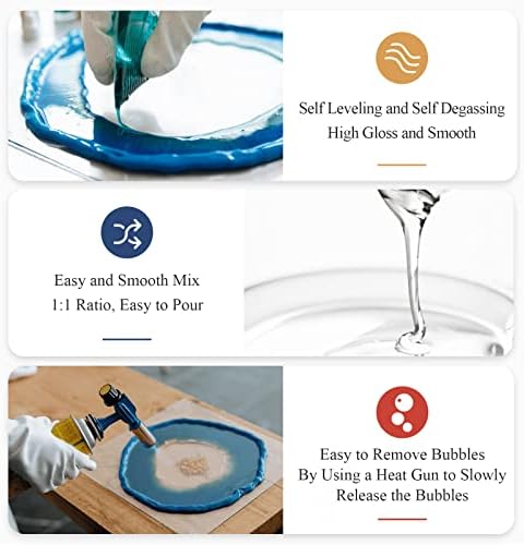 Epoxy Resin, 32OZ Epoxy Resin Crystal Clear, Not-Yellowing No-Bubble, Self Leveling Easy Pour/Mix 1:1 Casting Kit & Coating for DIY Jewelry Making