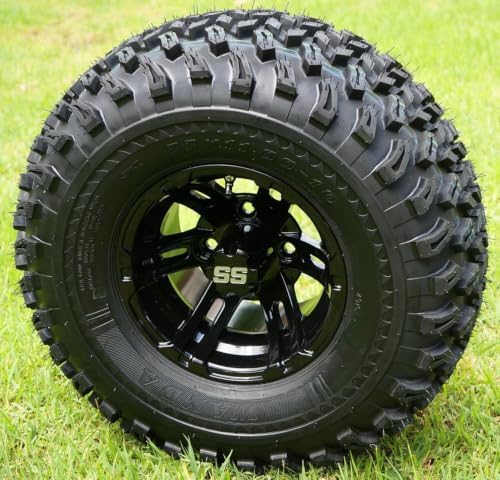 10" BULLDOG Black Wheels on 22x11-10 All Terrain Golf Cart Tires - Set of 4