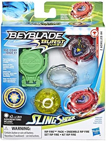 Beyblade Burst Slingshock Rip Fire Starter Pack Z Achilles A4: Battling Light-Up Top with Right/Left-Spin Launcher, Age 8+