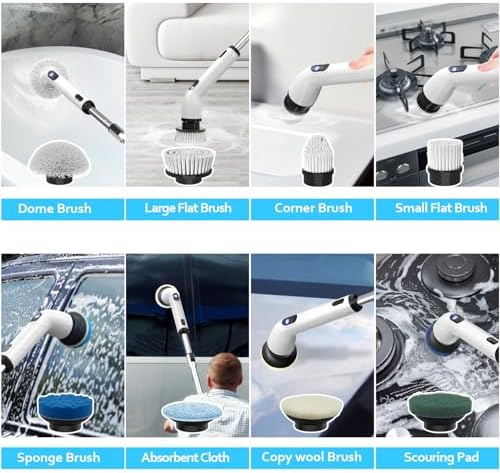 TUYU Replaceable Brush Heads Electric Spin Scrubber, 4 Pack Brush Heads & 4 pcs Extra Brushes Kit