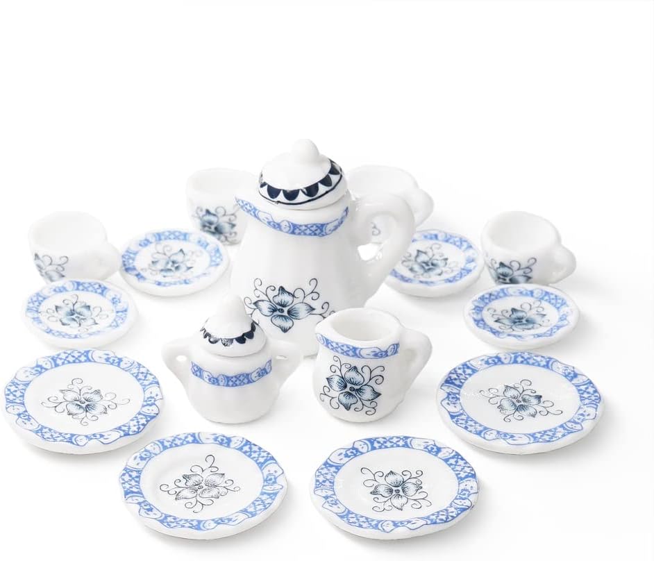 Odoria 1/12 Miniature Porcelain Tea Set 15Pcs Dollhouse Decoration Accessories, Grapes