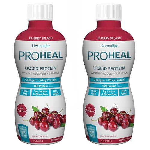 DermaRite ProHeal Protein Supplement, Cherry Splash Flavor, 30 oz, 1 ct | Liquid Protein Wound Recovery Formula, 15g of Collagen and Whey Protein
