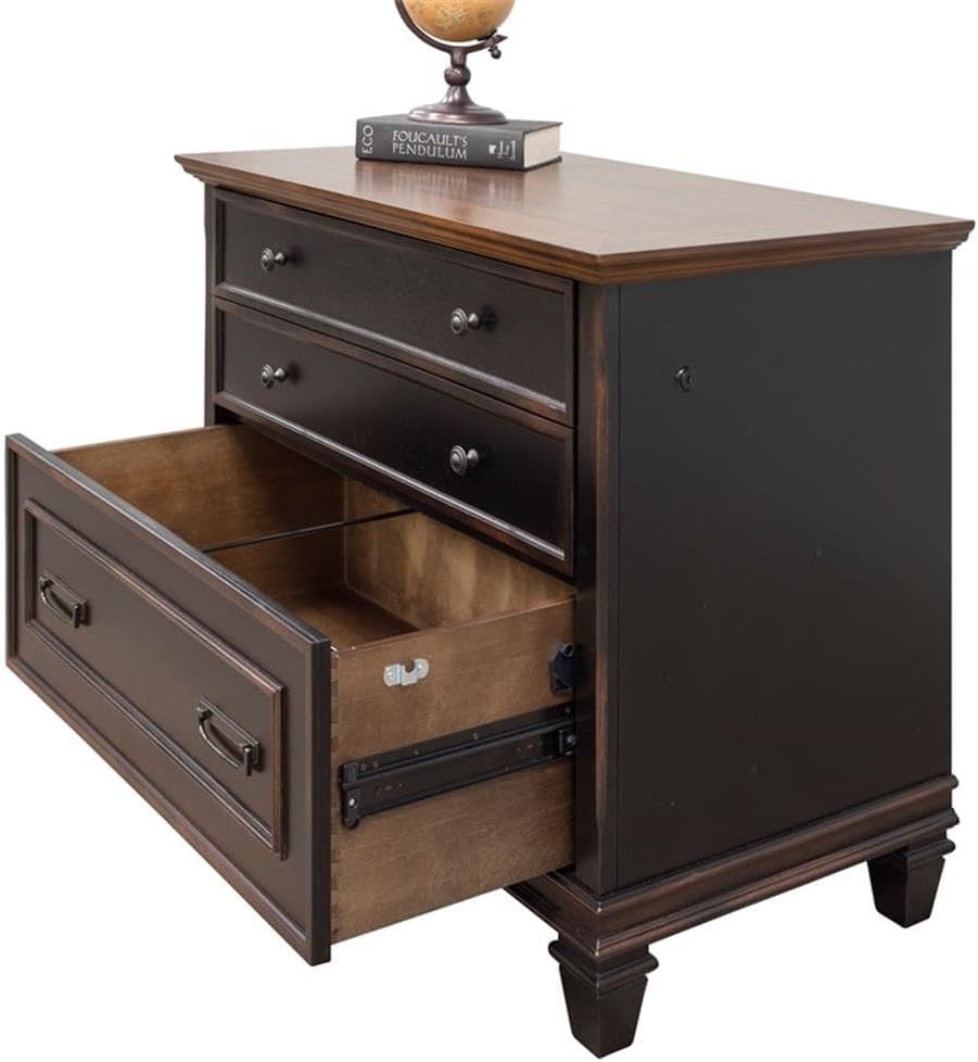 Hartford Wood Lateral File With Locking Legal/Letter File Drawer Black