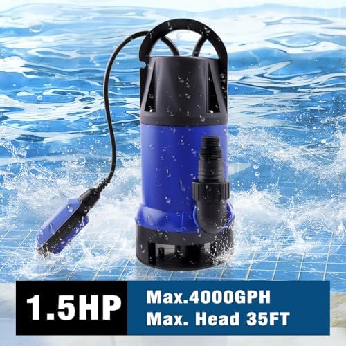 1.5HP Sump Pump, 4000GPH High Flow Clean&Dirty Water Pump