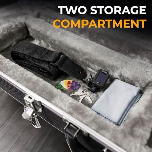 Gearlux Bass Guitar Hard Case, Fits Fender Precision/Jazz Bass and More with Exterior Lock and Key, Interior Accessory Compartment, and Plush Interior Padding - Black