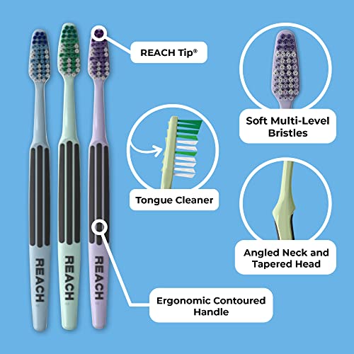 Reach Advanced Design Soft Bristle Toothbrush with Toothbrush Caps, 6 Count