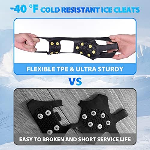 Ice Cleats for Boots Shoes, Snow Grips Cleats for Ice and Snow Anti-Slip Rubber Traction Cleats for Walking on Snow and Ice 10 Steel Studs Crampons for Hiking, Walking, Climbing, Jogging