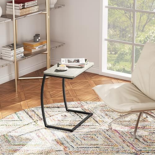 SRIWATANA Walnut C Shaped Side Table, Vintage End Table for Sofa Couch Bed