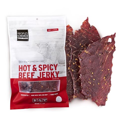 People's Choice Big Slab Beef Jerky - Whole Muscle - Hot & Spicy, 19.2 oz | Thin Sliced Slabs, 9 g Protein Per Serving, Low Sodium Recipe, 15 Count Pieces, Preservative Free, 365 Day Shelf Life