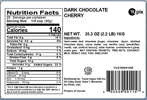 Yupik Dark Chocolate Covered Cherries, 60% Cacao, 2.2 lb (35.2 oz), Kosher, Dried Fruits, Dried Cherries Dipped in Rich Dark Chocolate, Smooth & Chewy, Chocolate Candy, Sweet Snacks